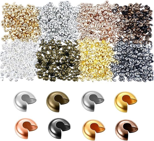 800 Pieces Crimp Bead Covers for Jewelry Making, 4mm Open Half Round Crimp Bead Knot Cover Small Beads for Jewelry Craft DIY（8 Colors）