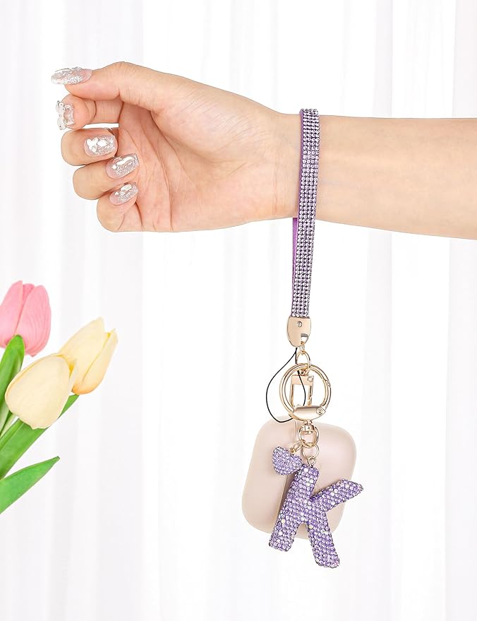 Initial Keychain for Women Girls,Bling Letter Key chain Initial with Heart,Pink Keychain Charms for Backpack Handbag