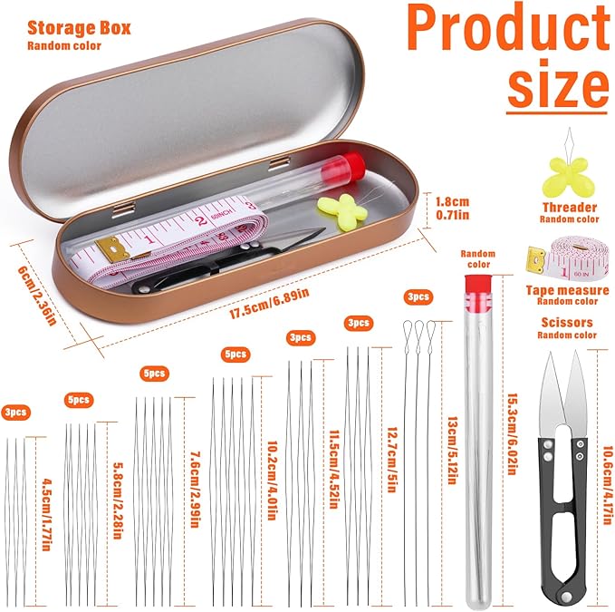 GarfxG 32 PCS Beading Needles Set - Collapsible Big Eye and Twisted Wire Seed Needles With Storage Box for Jewelry Making, Sequin Embroidery, Crafting DIY