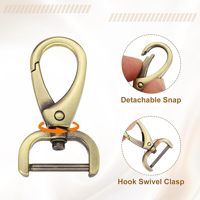 HARFINGTON 4pcs Detachable Snap Hook Swivel Clasp 3/4" (20mm) Zinc Alloy Lobster Claw Clasp for Keychain Lanyard Purse DIY Purse Strap, Light Brown