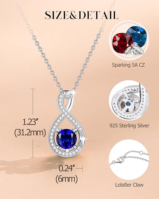 FANCIME Birthstone Necklaces for Women Fine Jewelry Sterling Silver Infinity Pendant Anniversary Birthday Gifts for Her Women Wife Mom Lady Daughter, Chain 16"+2" Extend