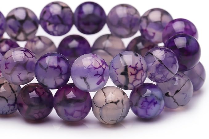 10mm Natural Stone Beads for Jewelry Making,Purple Dragon Vein Agate Polished Smooth Round Gemstone Beads for Bracelet Necklace 15 Inch