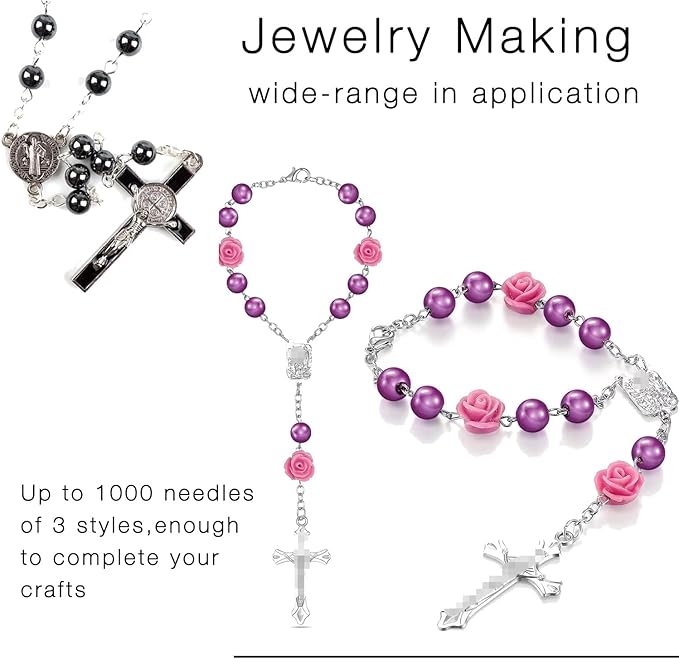 Jewelry Making Head Pins and Eye Pins Set, 1000 Pieces, Stainless Steel, Mixed Finishes (Silver)