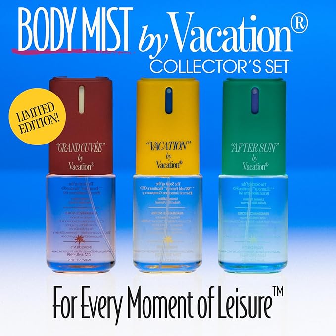 VACATION Body Mist Collector’s Set, Perfumed Body Mist Spray Trio for Women & Men, Coconut, Aloe, Argan, Beach Summer Fragrance Bundle, Layer with Eau de Toilette, Travel Size 3 x 3 fl oz