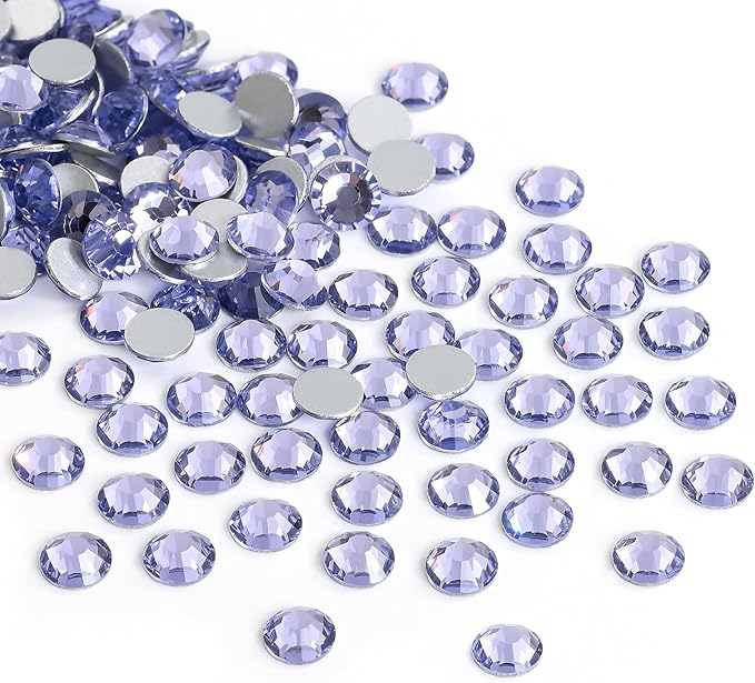 Glue Fix Crystal Flatback Rhinestones Glass Diamantes Gems for Crafting Nail Art Crafts Decorations Clothes Shoes 7.2mm (ss34 288pcs, Violet)