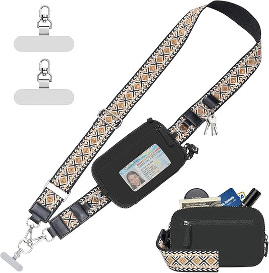 Clip and Go Strap for Phone with Wallet Crossbody Phone Lanyard with Anti-Theft Zipper Pouch Detachable Quilted Wrist Wallet with RFID and ID Window for Daily Travel.