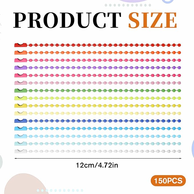 150PCS Colored Ball Bead Chains, Bulk Dog Tag Metal Chain, 2.4mm Beads Chains for Jewelry Making, Ball Chain Necklace Keychains with Connectors for Key Craft DIY (Mixed Color)