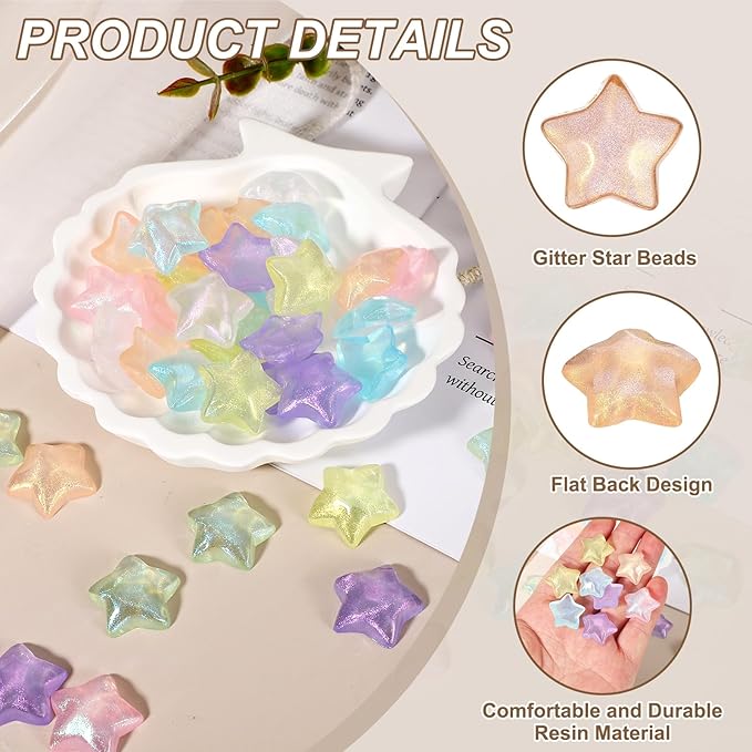 uxcell 50Pcs Flat Back Star Resin Charm, Glitter Star Charm Mini Bulk Beads Embellishments for DIY Crafts Hair Clips, Photo Frames, Phone Cases, Scrapbooking Decor, Orange