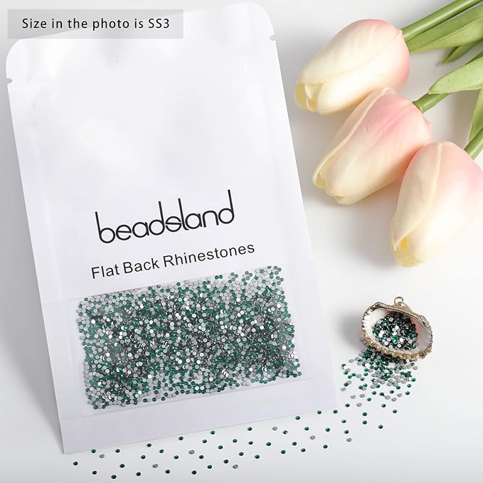 beadsland Flat Back Crystal Rhinestones Round Gems, Emerald (1.3-1.4mm) SS3/1440pcs