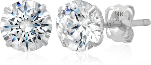 14k Gold Solitaire Round Cubic Zirconia Earrings Studs for Women & Men | Anti Tarnishing CZ Stud Earrings with 14k Gold Butterfly Pushbacks | 4MM-7.5MM by MAX + STONE