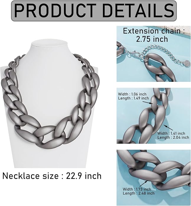 Firstmeet Chunky Acrylic Necklace Smooth Chain Link Cool Statement Choker Cuban Style Jewelry Gift for Women