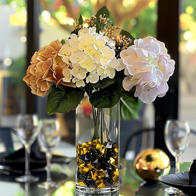 HappyFiller Fall Christmas Decoration Fake Ice Rocks Acrylic Nuggets Gems Stones for Wedding Centerpieces Vase Fillers,Graduation Table Scatters Party Decor,Home Accents,Gold Black,14 OZ