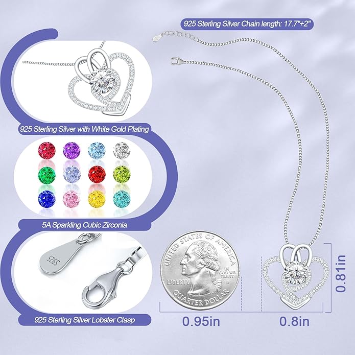 Yuelove Infinity Necklace for Women, 925 Sterling Silver Heart Necklace with 5A Zircon, White Gold Plated Adjustable Chain, Gift for Valentine's Day, Birthday, Anniversary for Wife, Girlfriend, Mom
