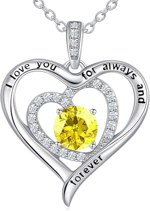 S925 Sterling Silver Necklace for Women, Valentines Day Gifts for Her, Love Heart Birthstone Necklaces for Women, Wife Jewelry, Mom Birthday Valentines Mothers Day Gifts, Girlfriend Necklaces, Daughter Heart Jewel, Anniversary for Her