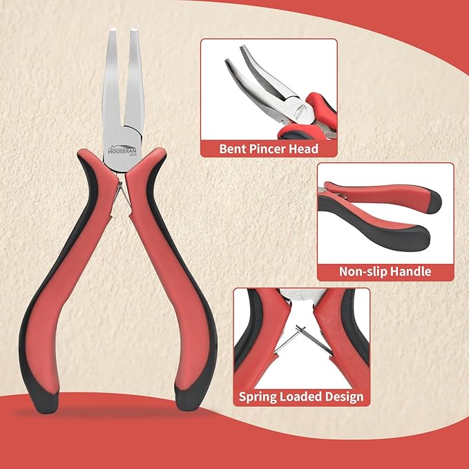 Bent Nose Pliers 5"-5 Pack Bent Nose Pliers for Jewelry Making with Spring Loaded for DIY, Craft, Repairing