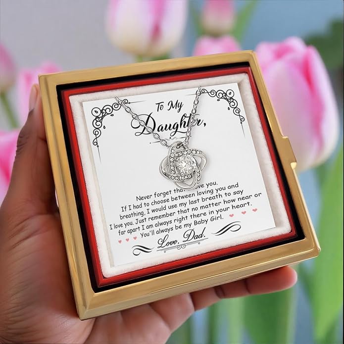 To My Beautiful Daughter Necklace from Mom & Dad | Cubic Zirconia Pendant with Heartfelt Message Card & Gift Box | Daughter Birthday, Graduation, Christmas Jewelry Gift from Parents