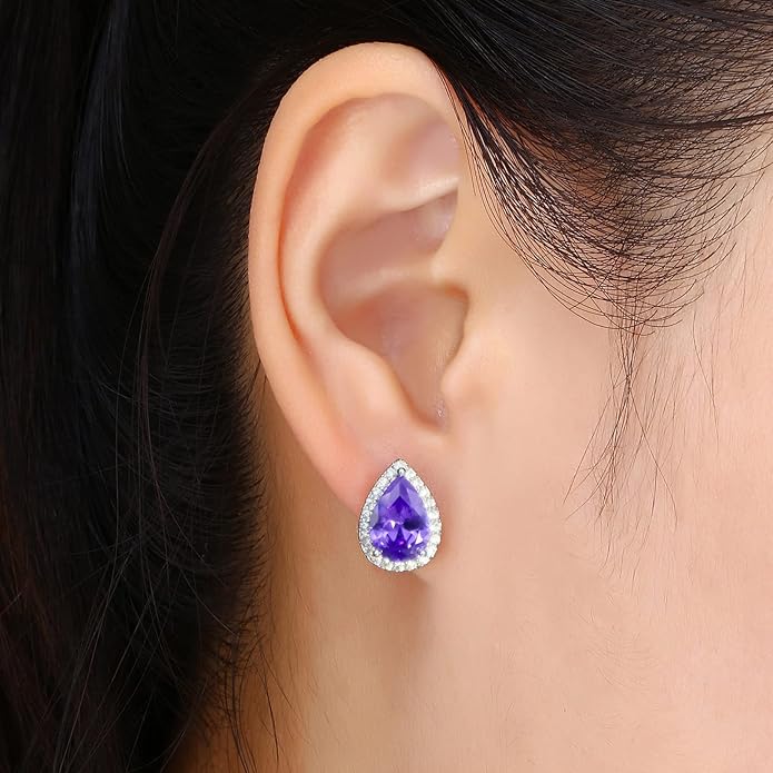 YOMELA Cubic Zirconia Earrings Studs, Halo CZ Birthstone Simulated Diamond Stud Earrings for Women