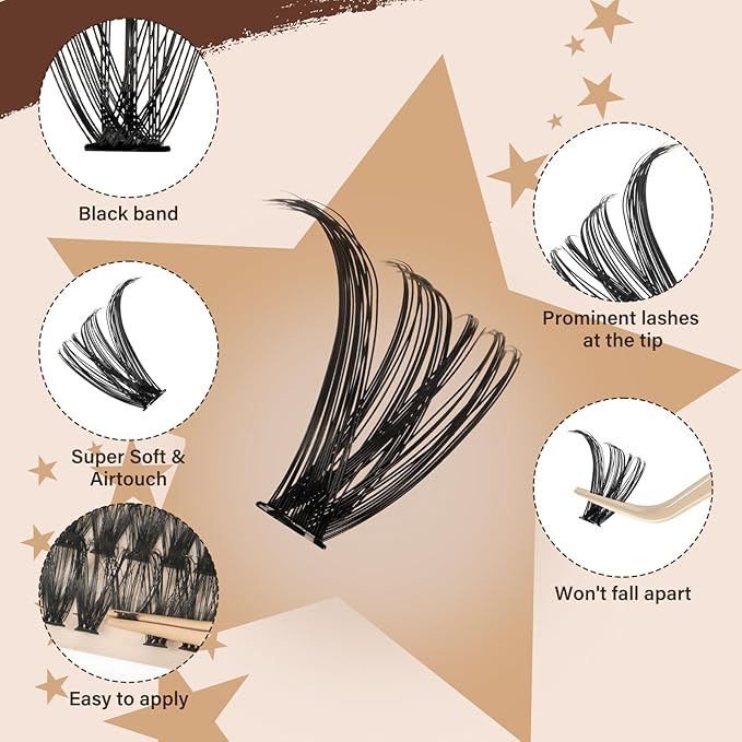 JMS&JMS DIY Lash Extension Kit Lash Clusters Kit 40D+50D D Curl Individual Lashes Eyelash Extension Kit 280 pcs Thin Band Cluster Lashes Lash Bond and Seal Tweezers Easy to apply
