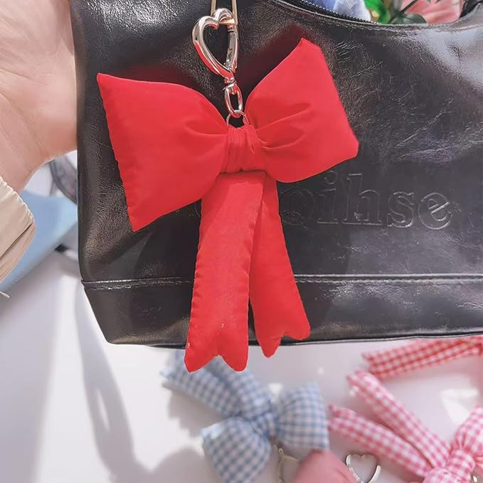 Pink Bow Keychain Bag Charms Y2K Bowknot Plaid Keychains Coquette Aesthetic Purse Handbag Backpacks Charms