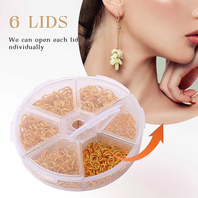 1000pcs Open Jump Rings, Metal O-Ring Plated Round Ring Connectors 6 Sizes Gold Open Jump Rings for Choker Necklace Keychains Bracelet Chain, DIY Making Jewelry Making Findings and Repair