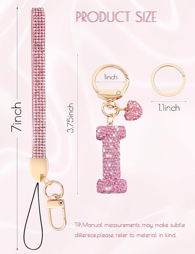 Initial Keychain for Women Girls,Bling Letter Key chain Initial with Heart,Pink Keychain Charms for Backpack Handbag