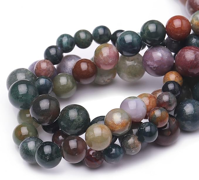 Natural Stone Beads for Jewelry Making,8mm Indian Agate Polished Smooth Round Gemstone Beads for Bracelet Necklace 15 Inch