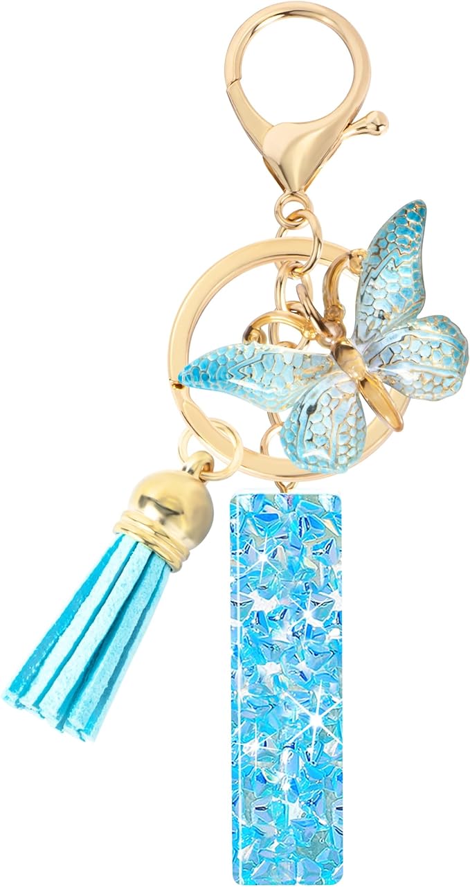 Initial letter Keychains for Women Girls Tassel Butterfly Cute Keychain for Wallet Backpack charm