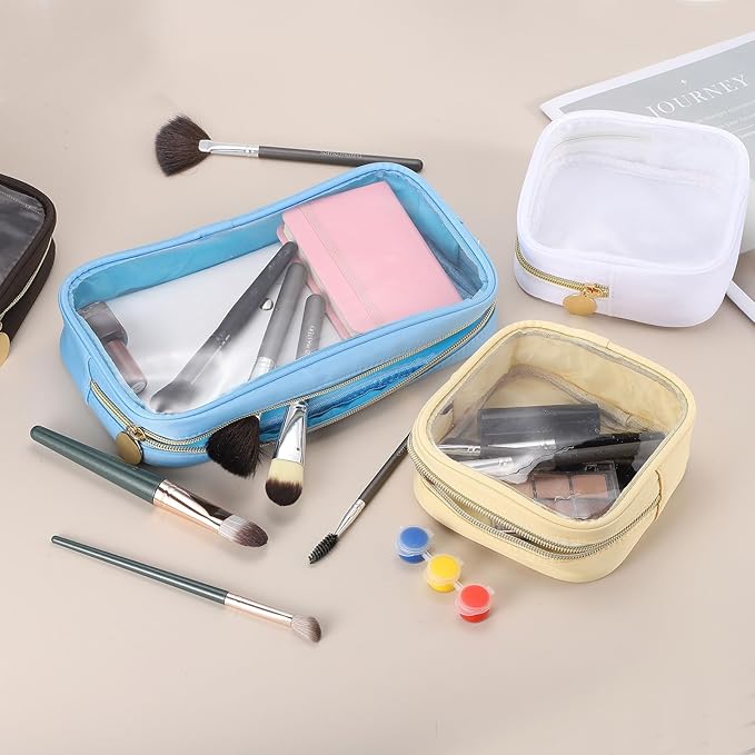 uxcell Clear Makeup Bag Small Cosmetic Bag Case Transparent Toiletry Organizer with Zipper, Portable Makeup Pouch for Daily Use Travel, Mini, Yellow