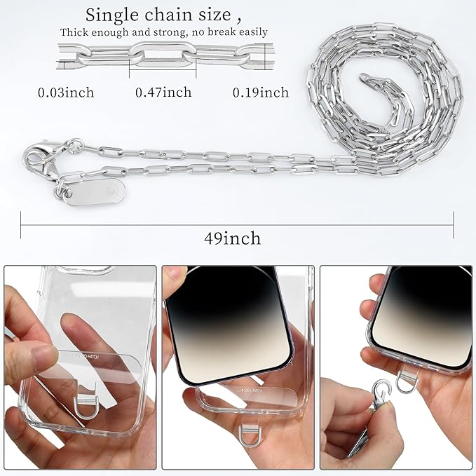 UKON Phone Chain Crossbody Cellphone Lanyard Fashion Phone Strap Lightweight Crossbody lanyard with 2xTPU Tether Tab for Women Shopping Traveling Party（Silver）