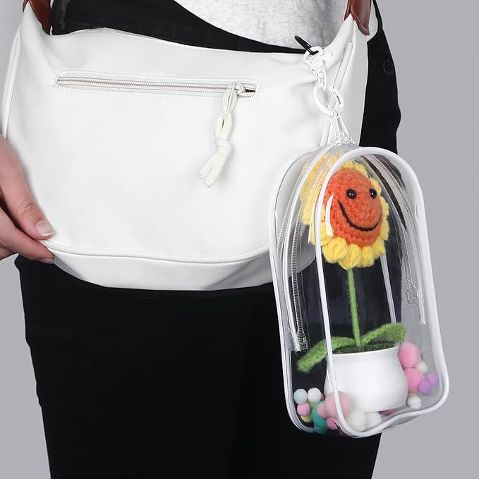 Clear Keychain Pouch, Keychain Figure Display Case for 17cm Doll, Waterproof Hanging Figure Display Bag with Keychains Mini Small Clear Makeup Zipper Pouches Bag for Dolls Collection
