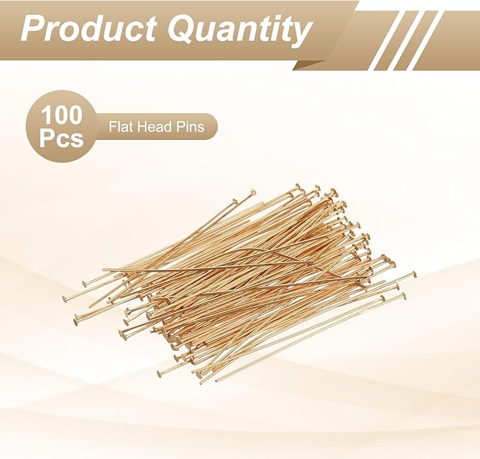 HARFINGTON 100pcs Flat Head Pins 1.97" 50mm Needles Bulk for Earring Pendant Necklace Bracelet Charm Jewelry Making Findings DIY Craft, Champagne Gold