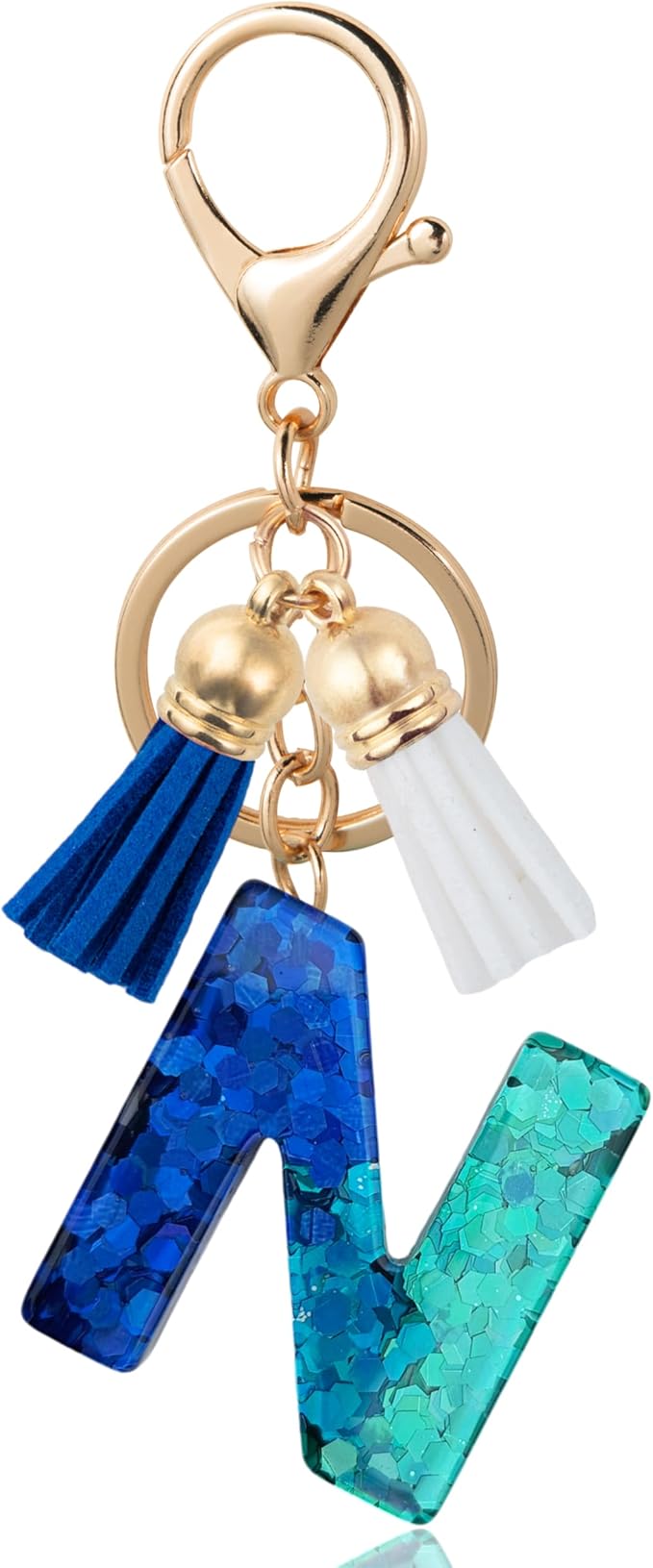 Initial Letter Keychain Cute Resin with 2 PU Tassel, Letter Keychain for Backpack Charms, Initial Keychains for Women