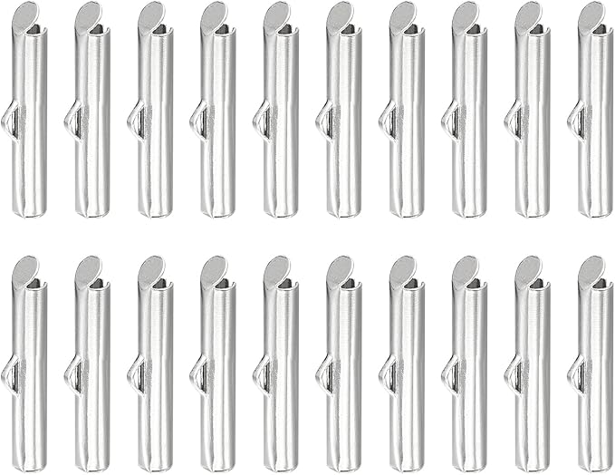 uxcell 100Pcs Slide on End Clasps, 20mm Tube Ball Bead Slider Crimp Ends for Multi-Strand DIY Craft Making, Silver White