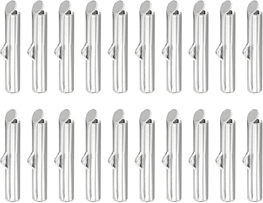 uxcell 100Pcs Slide on End Clasps, 20mm Tube Ball Bead Slider Crimp Ends for Multi-Strand DIY Craft Making, Silver White