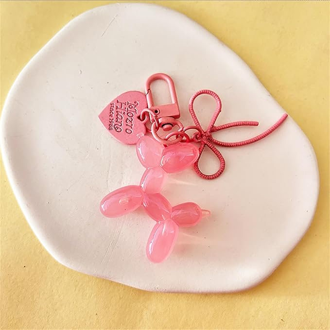 Dreuyet 2Pcs Jelly Balloon Dog Keychains Kawaii Cute Bag Purse Charms Key Chain with Bow Y2K Aesthetic Accessories