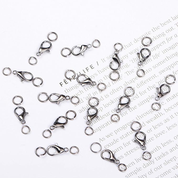 AD Beads 50 Pieces Lobster Claws Clasps Plus 100 Pieces 5mm Match Color Open Jump Rings Suitable for Necklace Bracelets Jewelry (6x10mm, Gunmetal)