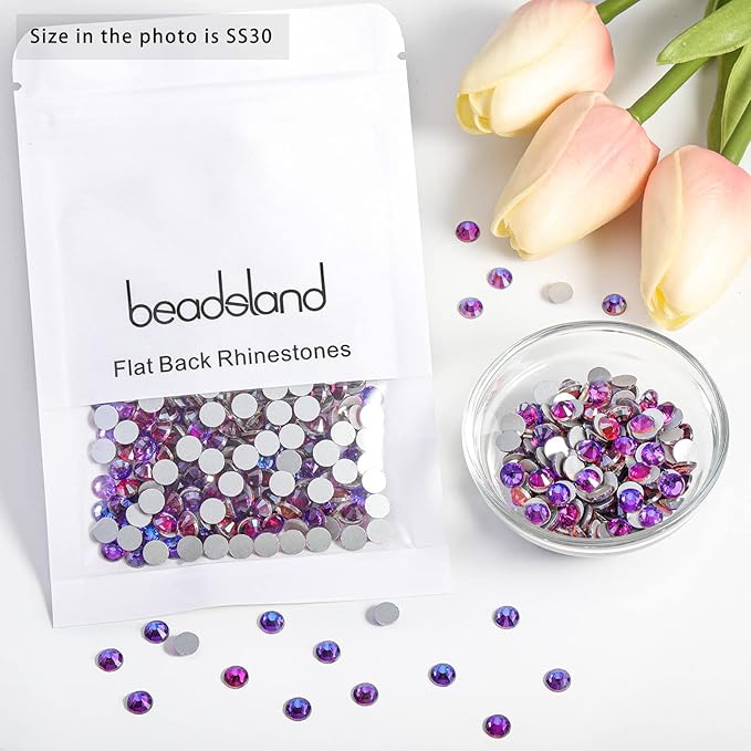 Beadsland Flat Back Crystal Rhinestones Round Gems for Nail Art and Craft Glue Fix, Purple Velvet, 6.3-6.5mm, SS30/288pcs