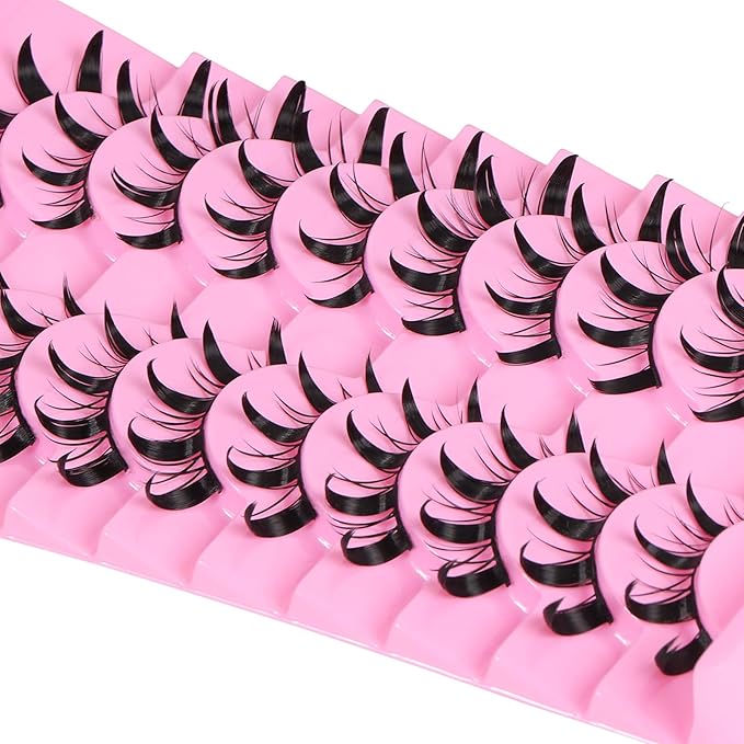 outopen 10 Pairs Doll Manga Lashes Japanese Lashes Spiky Anime Manhua Lash Wet Look Manga Eyelashes Cosplay Makeup False Eyelashes(Wet Doll Eye 10-16 MM)