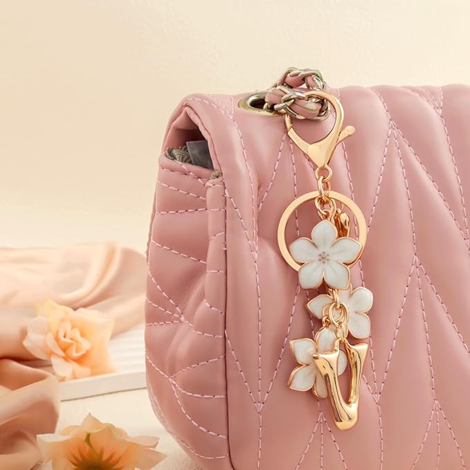 Snycler Bubble Initial Keychain Graceful Flower for bags car remote–A-Z Letter Charms for Women
