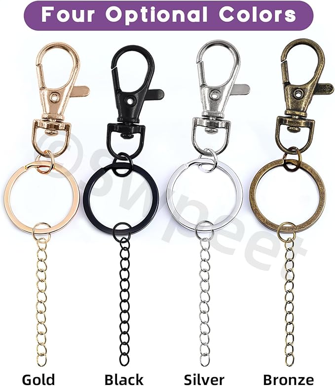 Swpeet 125Pcs Silver Keychain Making Set, 25Pcs Swivel Lanyard Snap Hook, 25Pcs Keychain Ring, 25P Extender Chains, 50P Open Jump Rings, Swivel Lobster Clasps, Keychains Clips