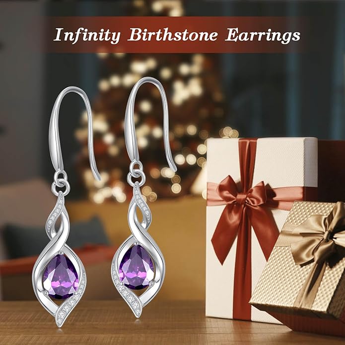 HPQQ Birthstone Earrings for Women 925 Sterling Silver Infinity Love Jewelry Valentines Day Birthday Gifts for Her Mom Wife Girlfriend