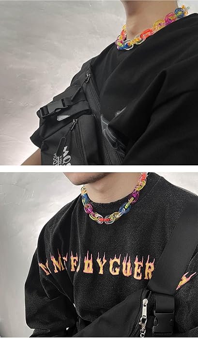 Punk Acrylic Colorful Leopard Print Clear Chain Necklace Rainbow Thick Paper Clip Necklace for Women Men Gift Hip Hop Geometric Bar Jewelry
