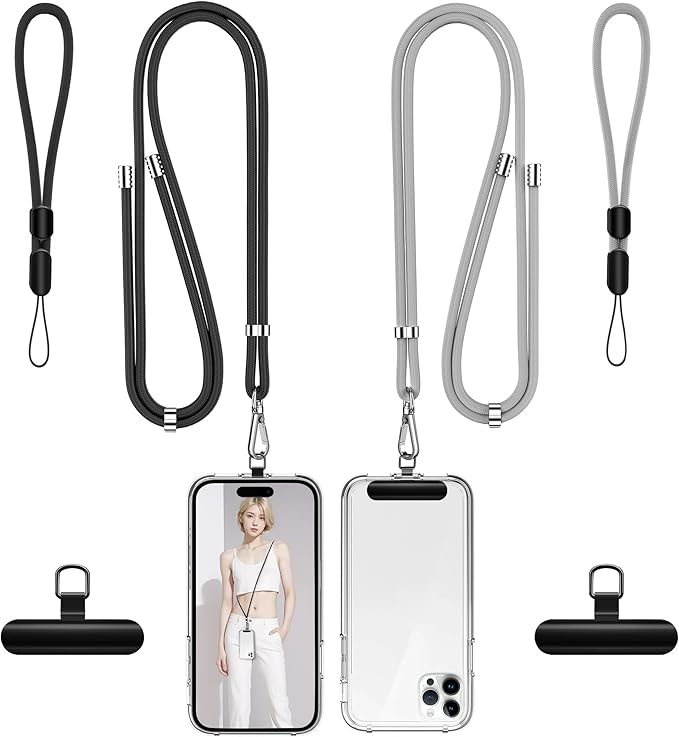 takyu Phone Lanyard, 2 Pack Adjustable CellPhone Lanyard Crossbody Neck Strap & 2 Pack Wrist Strap & 2 Pcs Metal Tether Tabs Compatible for iPhone Android Smartphones