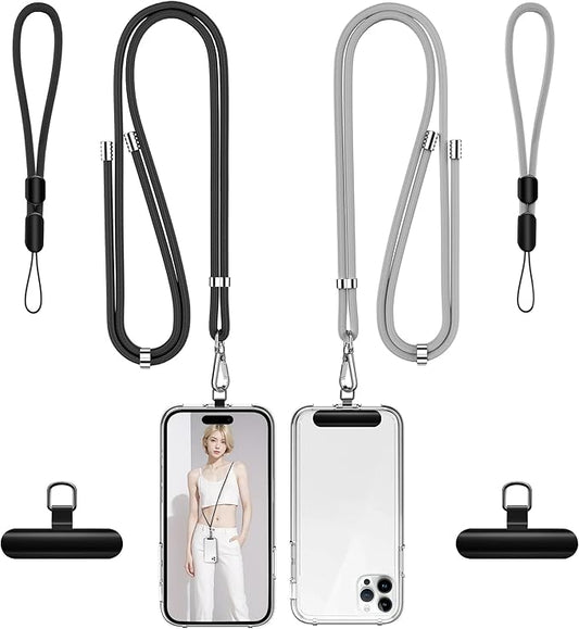 takyu Phone Lanyard, 2 Pack Adjustable CellPhone Lanyard Crossbody Neck Strap & 2 Pack Wrist Strap & 2 Pcs Metal Tether Tabs Compatible for iPhone Android Smartphones