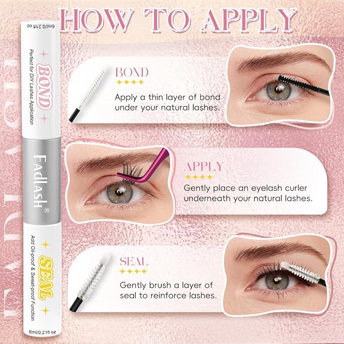 FADLASH Lash Bond and Seal 12ml Lash Cluster Glue for Eyelash Clusters Strong Hold Eyelash Glue Black Long Lasting at Home
