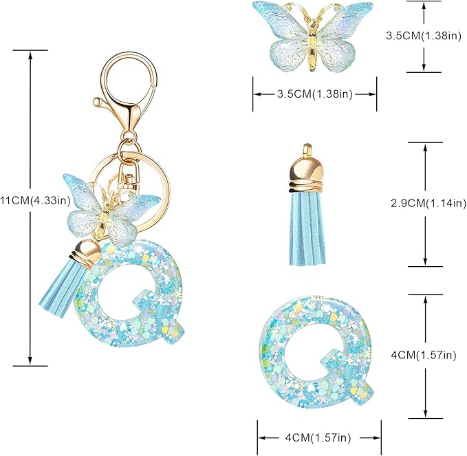 Fashion Alphabet Initial Letter Keychain Tassel Butterfly Pendant Key Ring for Purse Handbags Women Girl