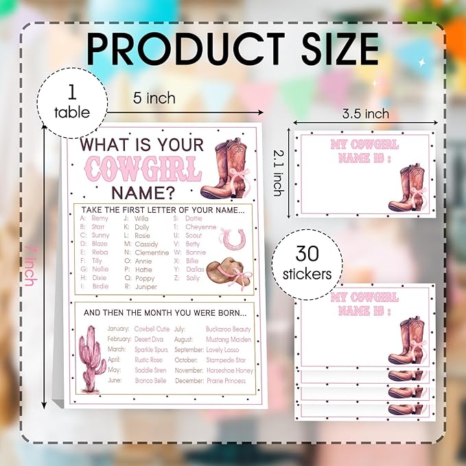 Western Theme Party Decorations, Cowgirl Game Party Decoration, Cowgirls Theme Birthday Sign, What's Your Cowgirl Name Game Birthday Games for Kids, Western Activity Decorations for Adults