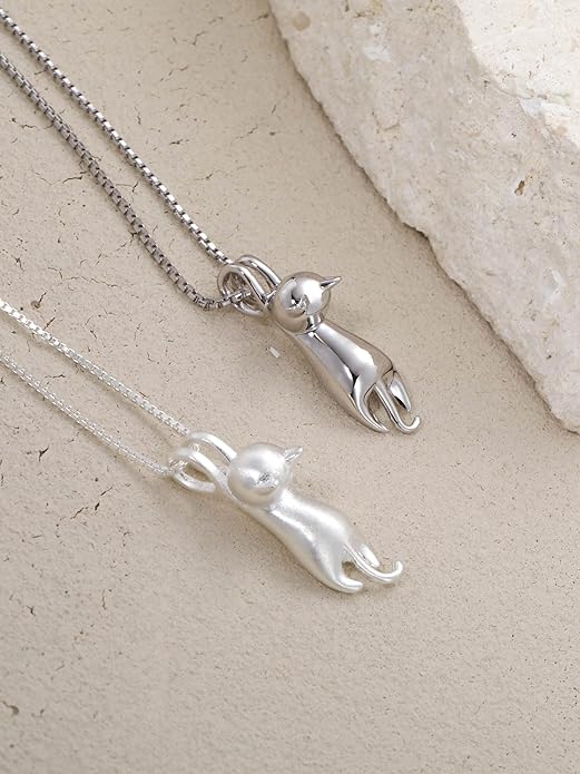 S.Leaf 925 Sterling Silver Cat Necklace Jewelry for Women Trendy Dainty Charm Pendant Necklaces Best Friend Birthday Gifts for Her Sister Mom Wife Womens