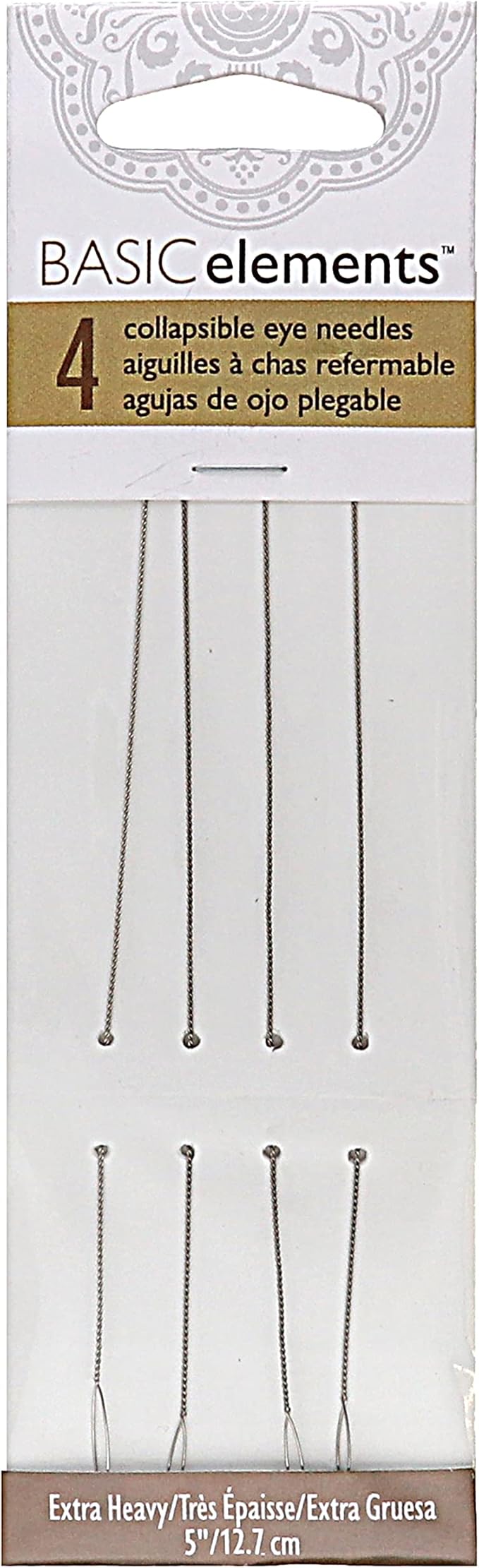 The Beadsmith Basic Elements Collapsible Eye Needles – 5 Inch Long – Flexible Twisted Wire – Large Eye, Easy to Thread – 4 Extra Heavy Needles