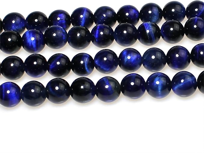MJDCB Stone Beads 10mm 35pcs Round Sapphire Blue Tiger's Eye Loose Gemstone Bead Charms for Jewelry Making Bracelet Necklace Earring Pendant